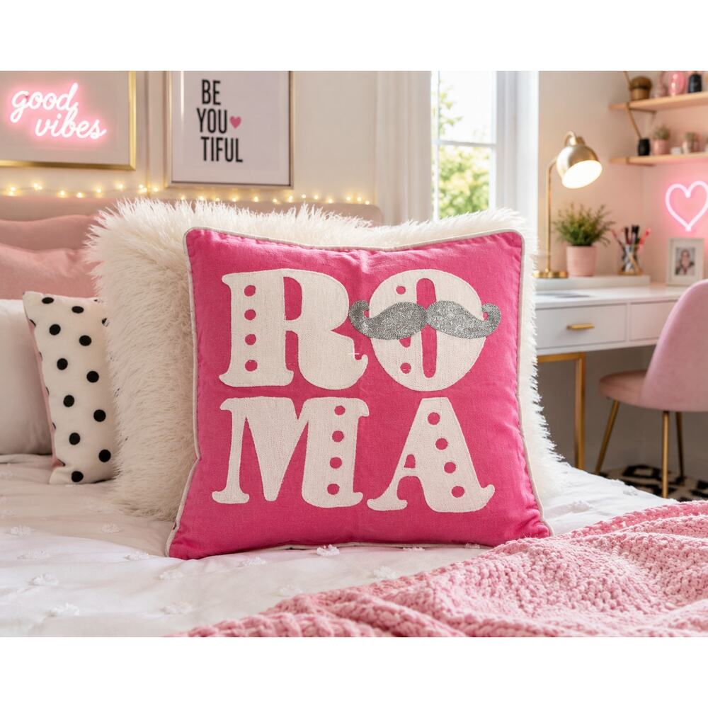 PBteen Roma Jet Setter Pillow Cover NWT Pink Coquette Teen Room Decor 18x18